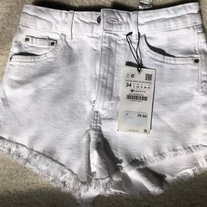 Zara High-Waisted White Denim Shorts